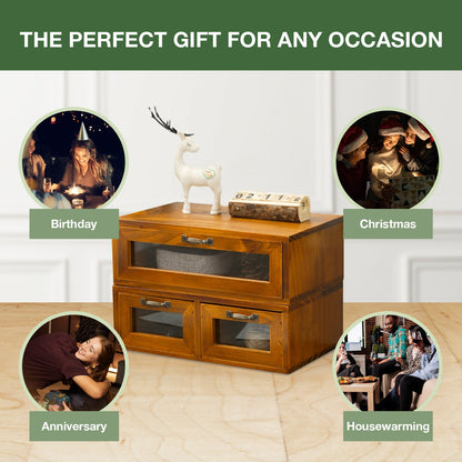 Stackable Wooden Storage Drawers with Glass Front – VintageSee-Through Drawer for Office, Crafts & Home