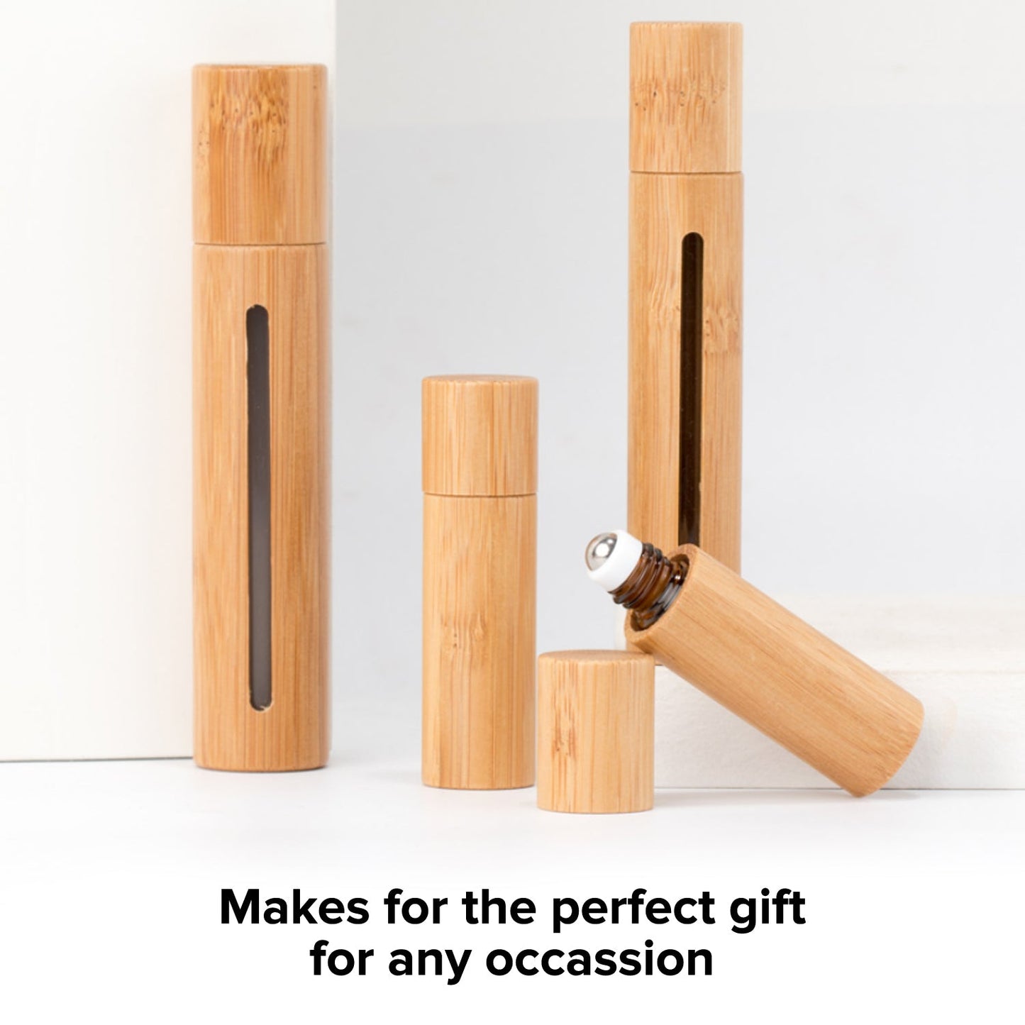 Bamboo Travel Roll-On Bottles – Refillable Glass Perfume & Essential Oil Roller Set (Leakproof, Compact, Natural Bamboo Case, 3 Pack)