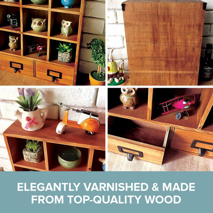 Wall Mount Wooden Cubby Shelf with Drawers – Rustic Display Organizer for Storage & Decor