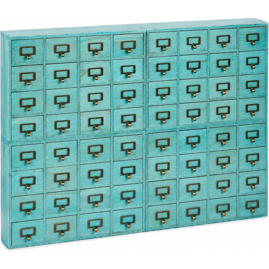 Vintage Aqua 64-Drawer Apothecary Organizer - Modular Wooden Storage Cabinet for Cables, Chargers, Craft Supplies, Hardware & Small Parts
