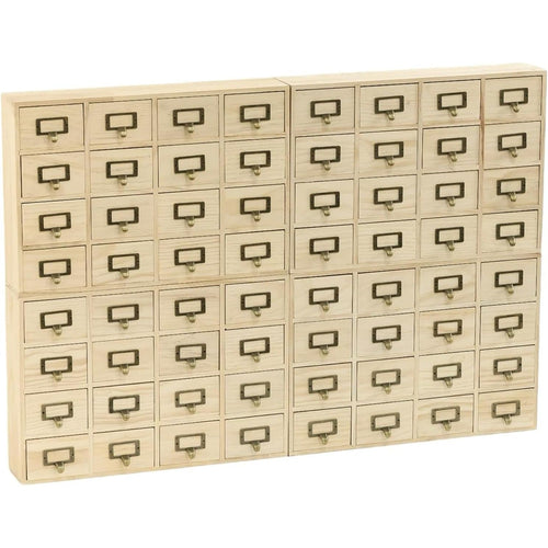 64-Drawer Natural Pine Apothecary Organizer - Wide Modular Storage Cabinet for Stickers, Beads, Stamps, Washi Tape & Scrapbooking