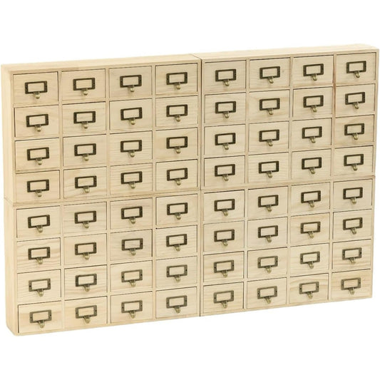 64-Drawer Natural Pine Apothecary Organizer - Wide Modular Storage Cabinet for Stickers, Beads, Stamps, Washi Tape & Scrapbooking