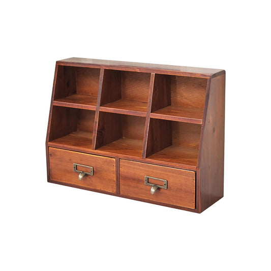 Vintage Mahogany Desk Organizer with Drawers – 6-Compartment Wooden Pigeon Hole Storage for Office, Vanity & Countertop