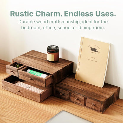 3-Piece Wooden Apothecary Drawer Organizer Set – Stackable Desktop Storage with 6 Drawers for Crafts, Sewing, Jewelry & Stationery