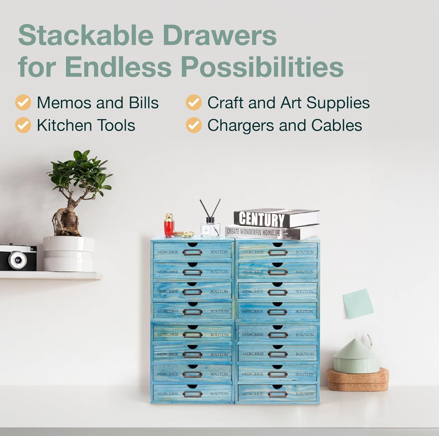 4-Pack Turquoise Mini Stackable Drawers 