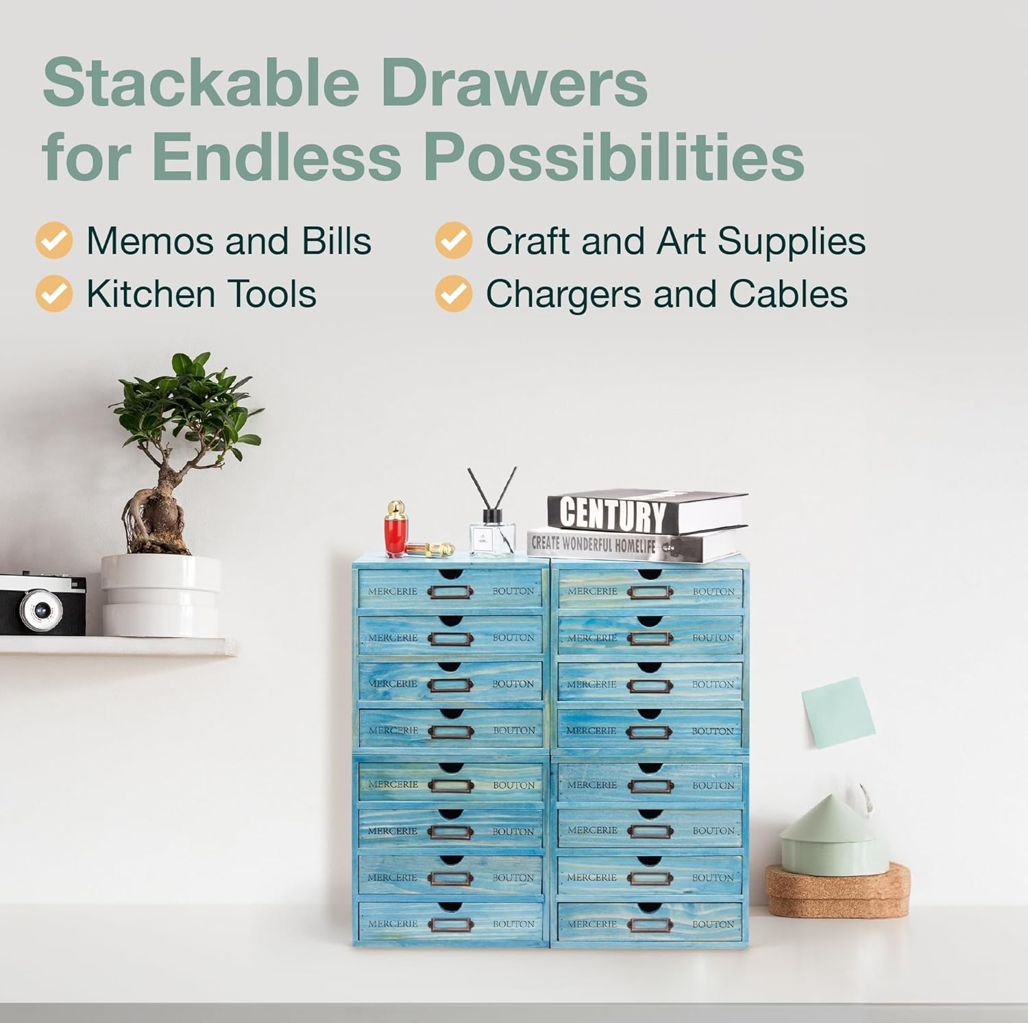 4-Pack Turquoise Mini Stackable Drawers 