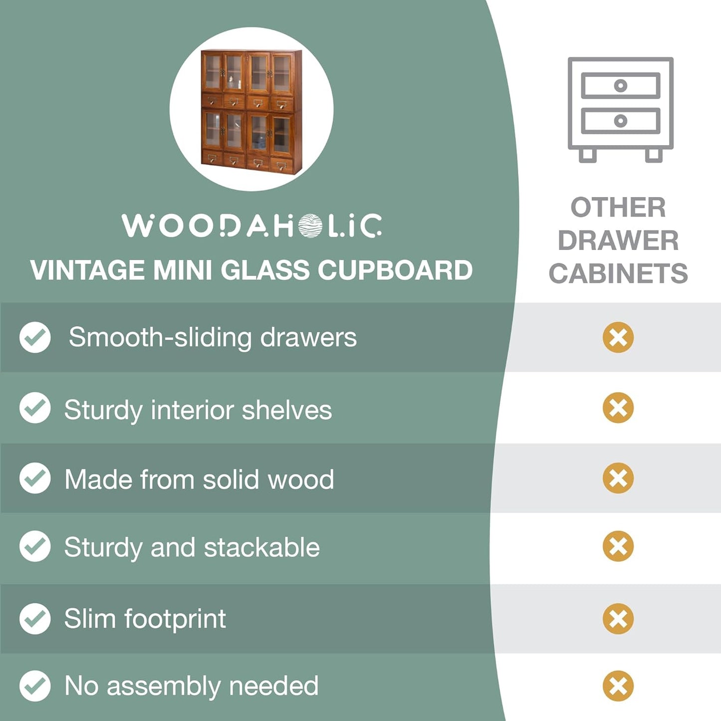 4-Piece Wooden Mini Cabinet Set with Glass Doors – Stackable Wall-Mount Storage Organizer with Drawers for Office & Home