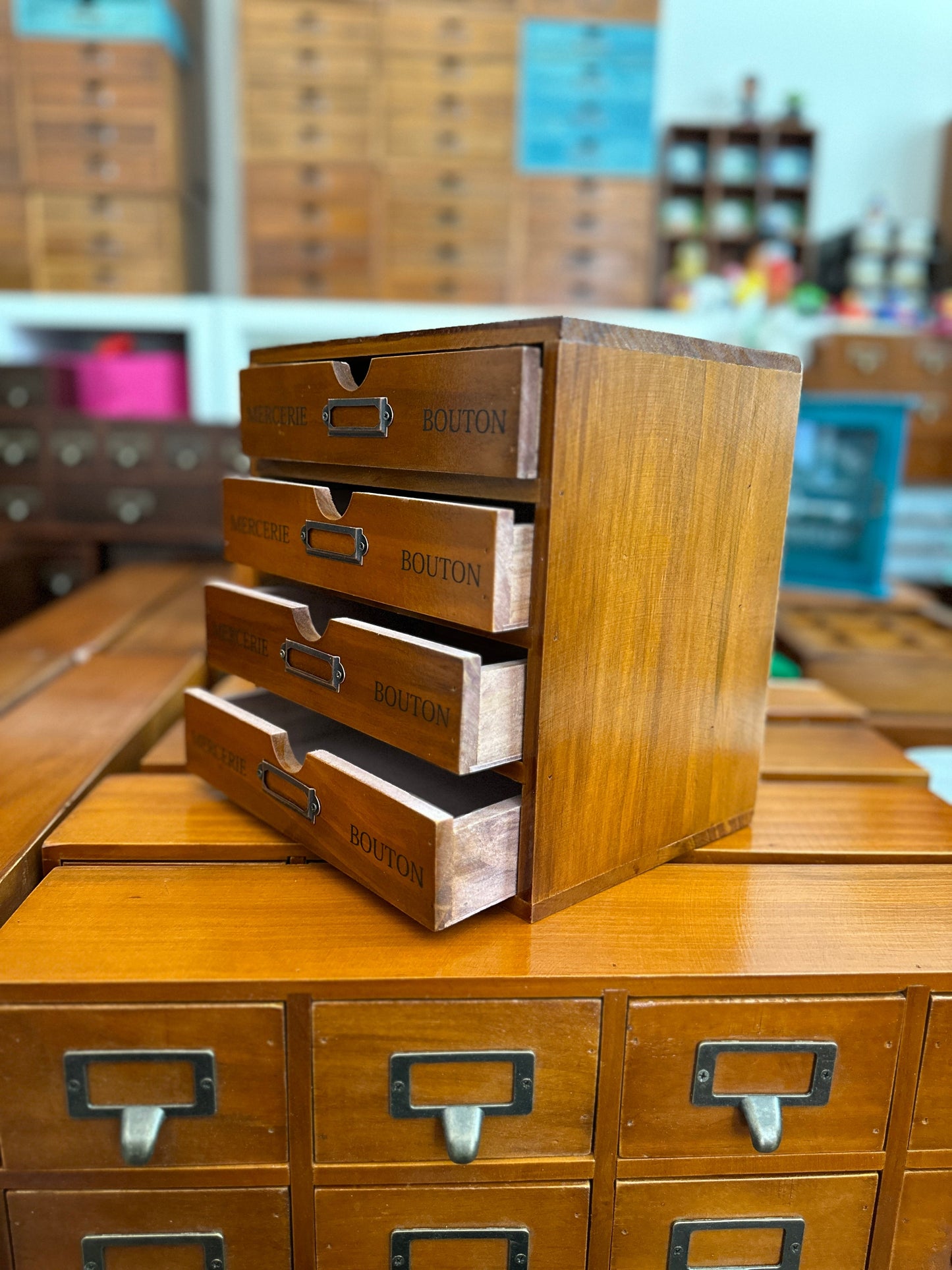 Vintage Apothecary Card Catalog Cabinet I 4 Drawer Wood Organizer Storage Box