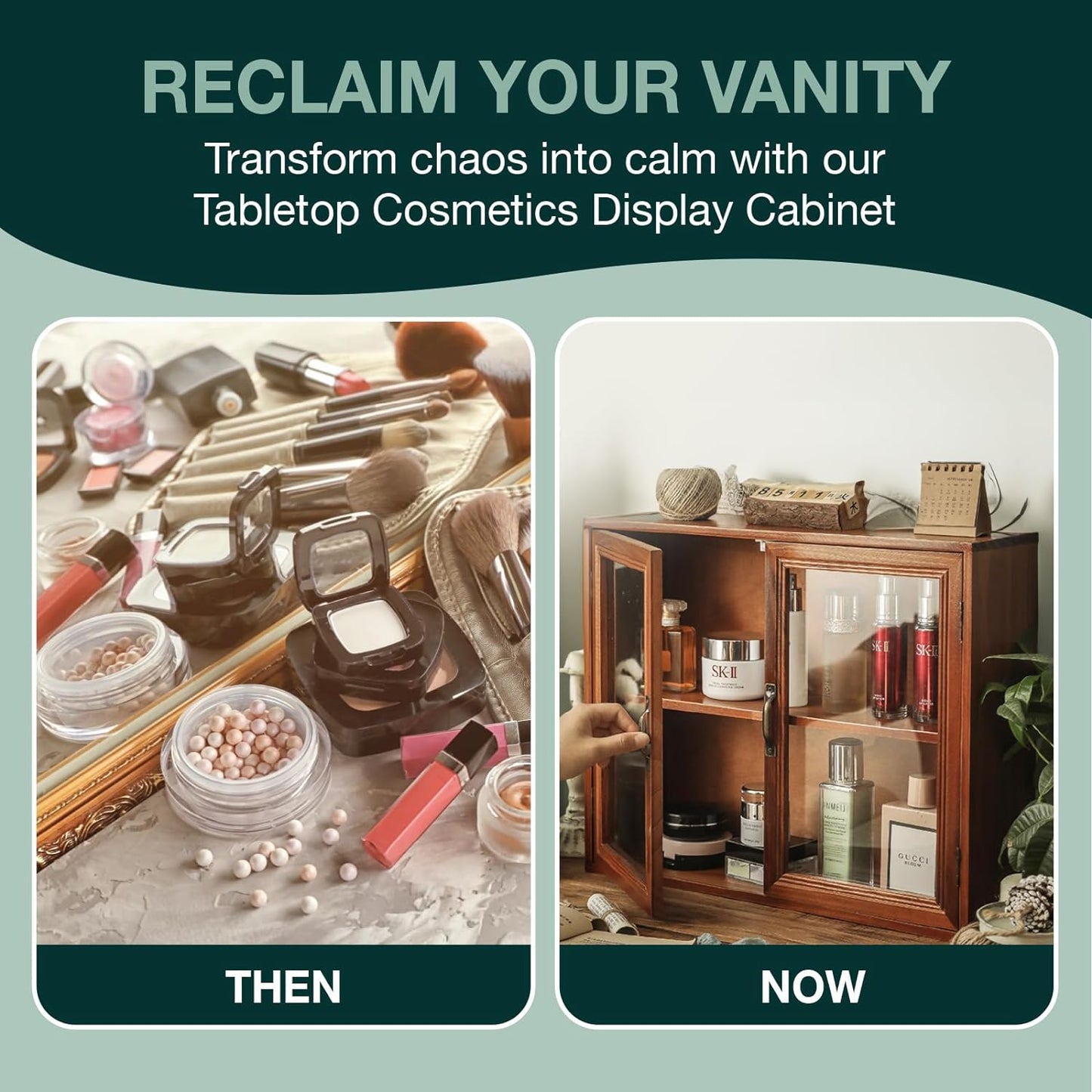 Cosmetic Display Cabinet with Clear Glass Doors