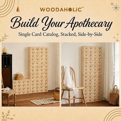 64-Drawer Natural Pine Apothecary Organizer - Wide Modular Storage Cabinet for Stickers, Beads, Stamps, Washi Tape & Scrapbooking