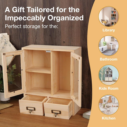 Mini Table Top Storage Cabinet with Clear Glass Doors 