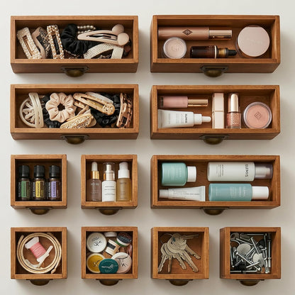 56-Drawer Wooden Apothecary Organizer - Stackable Library Card Catalog Storage Cabinet for Trading Cards, Stickers, Beads & Hardware