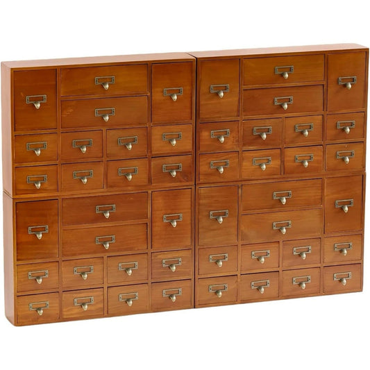 48-Drawer Library Card Catalog Organizer - Stackable Wooden Apothecary Storage Cabinet for Tea, Essential Oils, Office Supplies & Small Parts