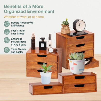 4-Piece Wooden Drawer Organizer Set – Stackable Modular Storage System for Desk, Vanity & Countertop Organization