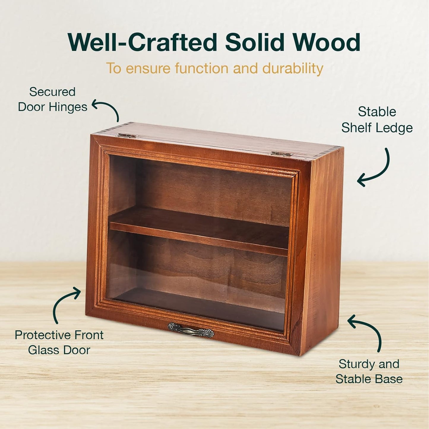 Wooden Display Cabinet with Glass Lid – 2-Tier Tabletop Organizer for Collectibles, Skincare, Office Supplies & Countertop Storage