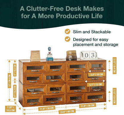 16 Drawer Wooden Storage Organizer - 4x4 Desktop Cabinet with Transparent Drawers for Crafts, Office Supplies