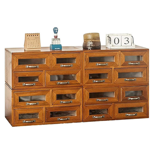 16 Drawer Wooden Storage Organizer - 4x4 Desktop Cabinet with Transparent Drawers for Crafts, Office Supplies