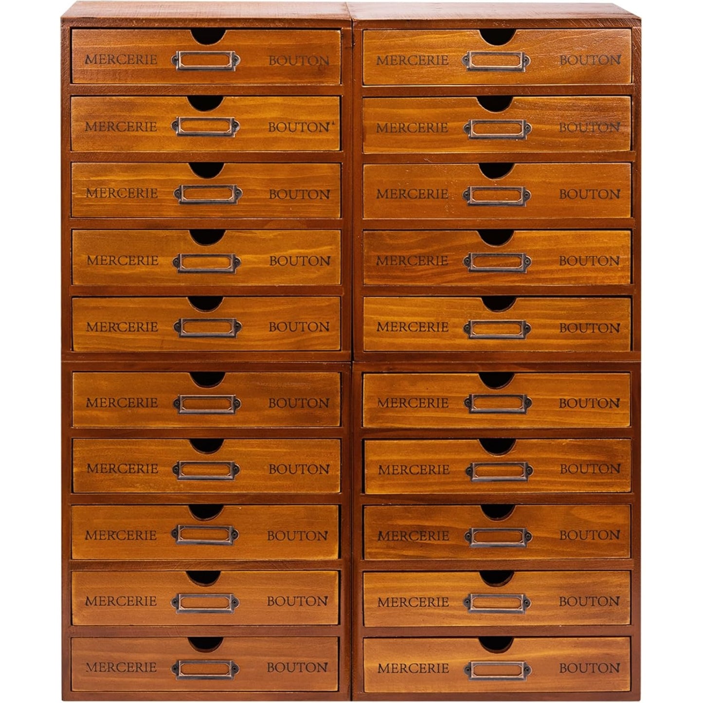 Set of 4 Vintage European Apothecary Drawer Organizers : 20 Drawer Wooden Desktop Storage Cabinets