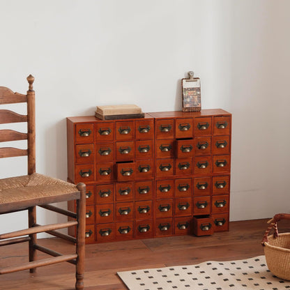 48-Drawer Wooden Apothecary Organizer - Stackable Card Catalog Storage Cabinet for Beads, Hardware, Spices, Tea & Craft Supplies