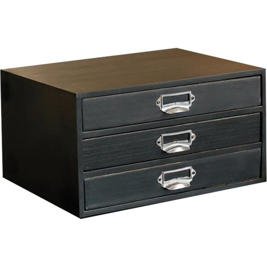 Matte Black Wooden 3-Drawer Desktop Organizer - Stackable Modular Storage Cabinet with Label Pull Handles for Desk, Shelf, Vanity & Crafts