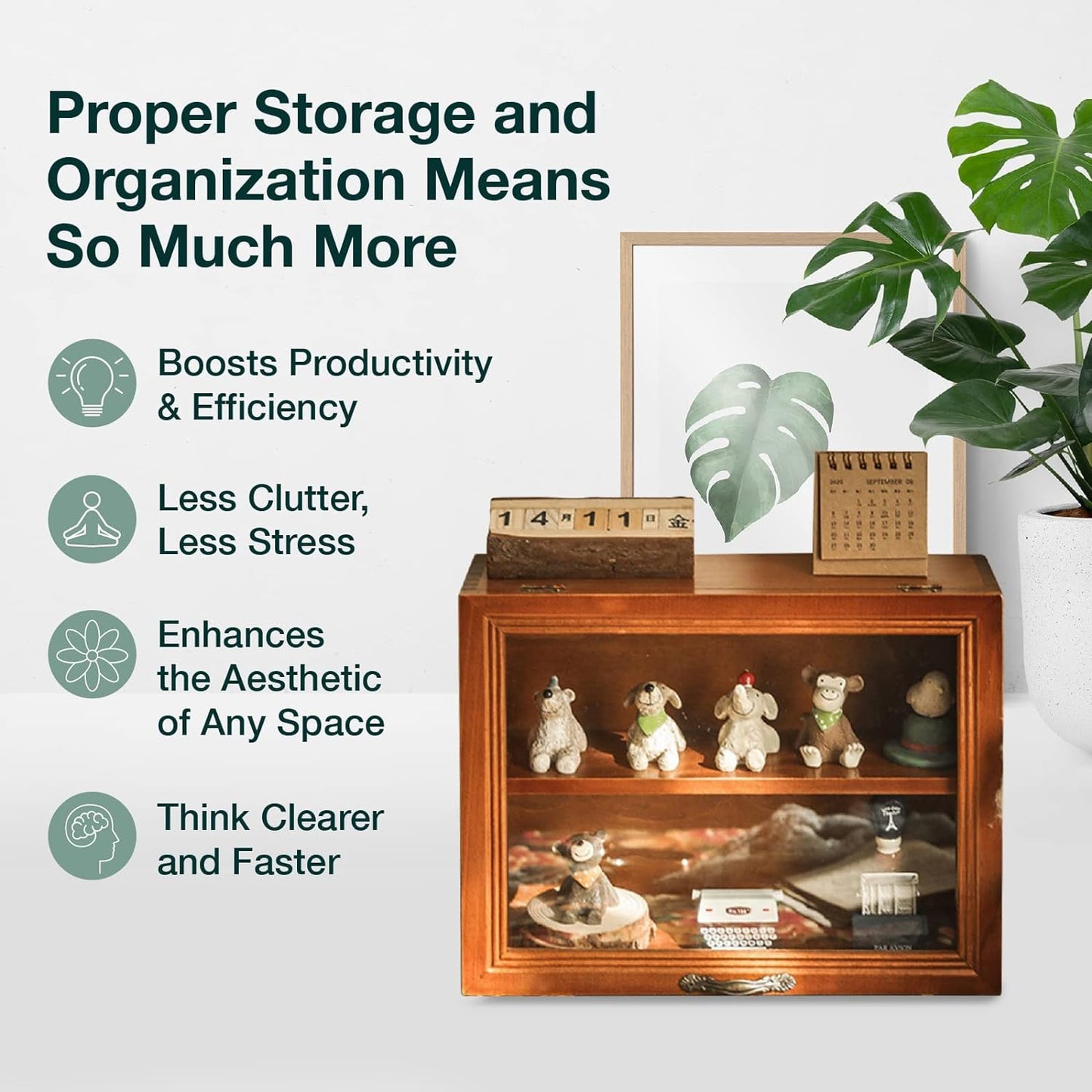 Wooden Display Cabinet with Glass Lid – 2-Tier Tabletop Organizer for Collectibles, Skincare, Office Supplies & Countertop Storage