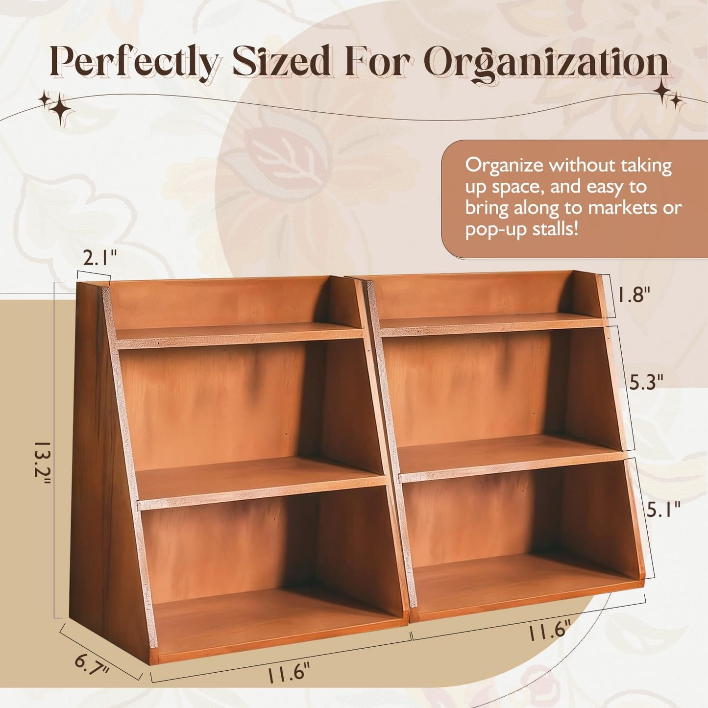 Vintage Wooden 3-Tier Desktop Shelf Organizer Set of 2-Small Tabletop Display Shelves for Desk, Vanity, Counter, Cosmetics & Collectibles