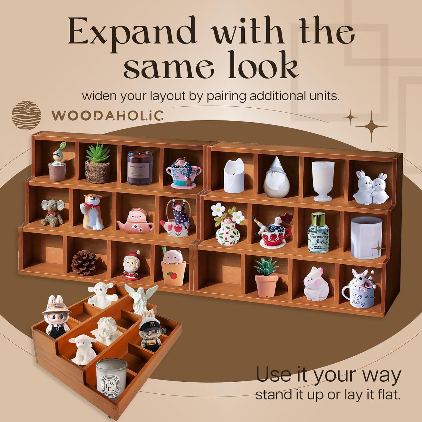 3-Tier Wooden Display Riser Shelf – Stackable Desktop Organizer for Collectibles, Plants, Candles, Perfume & Decor