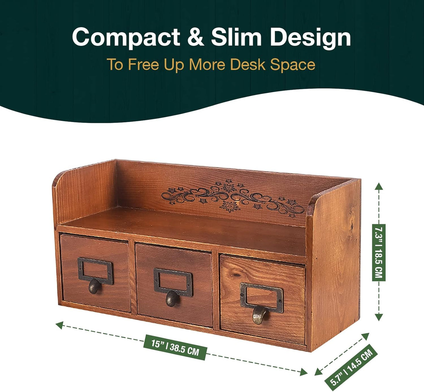 3 Drawers Vintage Farmhouse Storage Cabinet with Top Shelf & Label Holders for Desk, Vanity & Home Decor