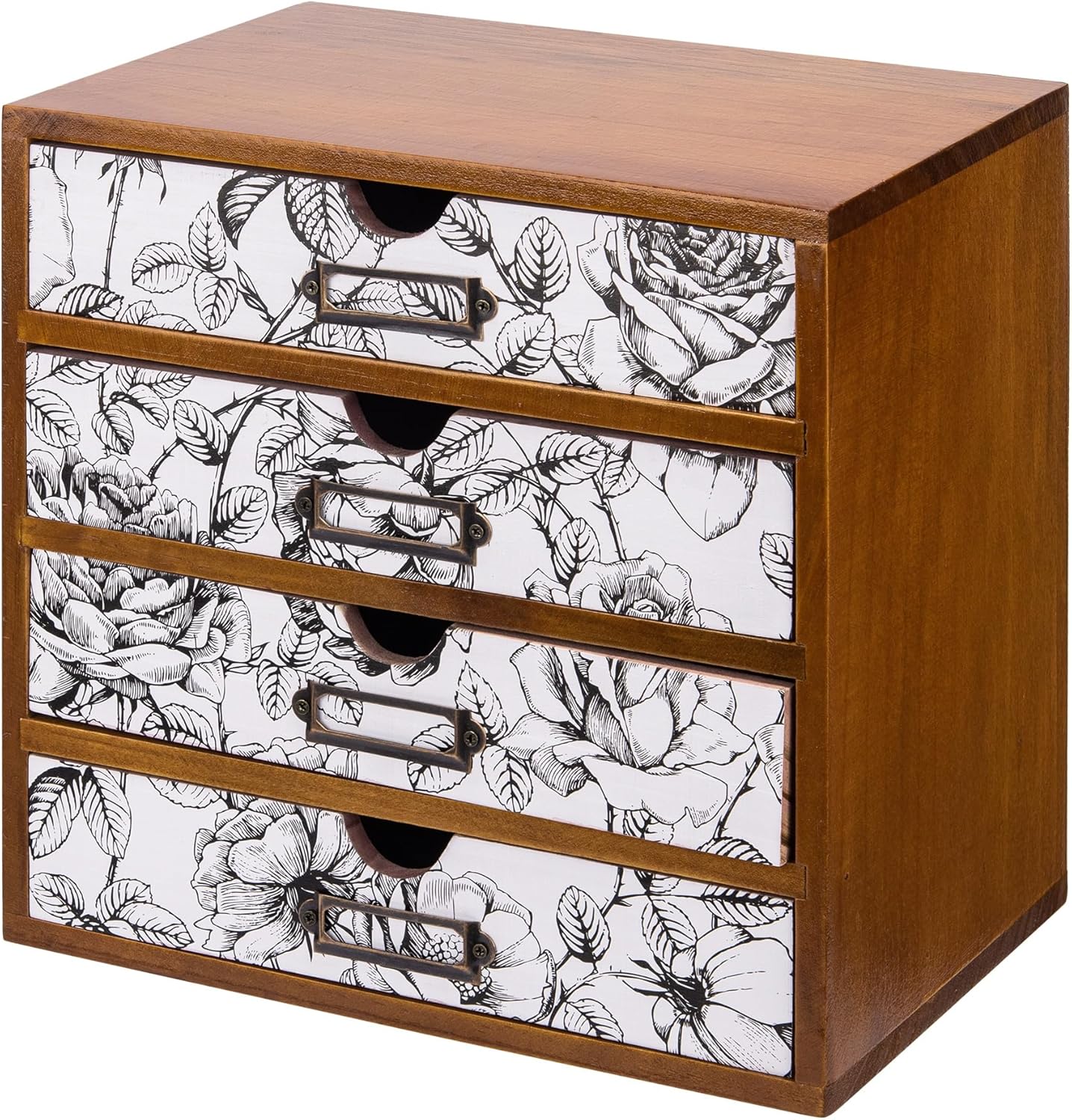 Vintage Desk Organizer with 4 Black & White Floral Drawers