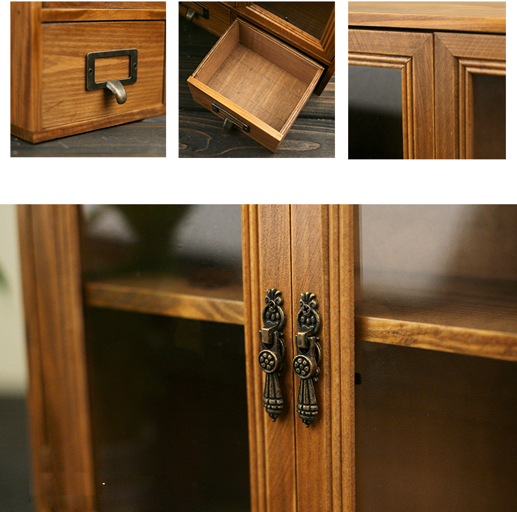 Wall-Mount Glass Door Wooden Storage Cabinet with Drawers – Vintage Display & Organizer Shelf