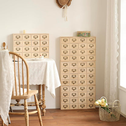64-Drawer Natural Pine Apothecary Organizer - Wide Modular Storage Cabinet for Stickers, Beads, Stamps, Washi Tape & Scrapbooking
