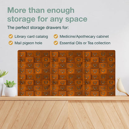 96-Drawer Wooden Storage Box- 6*16 Vintage Card Catalog Storage System with Label Holders for Crafts, Hardware & Collectibles