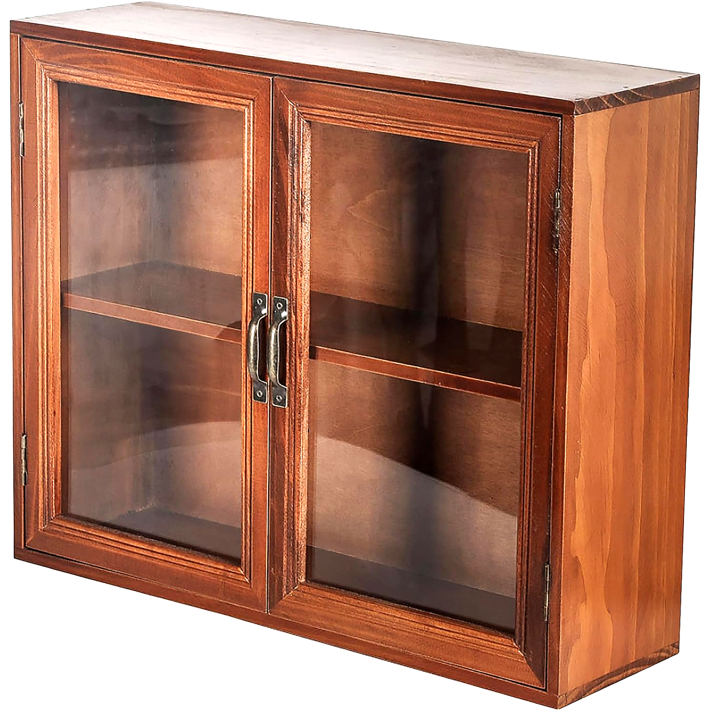 Mahogany Wood Cosmetic Display Cabinet with Glass Doors – 2-Tier Vanity Organizer for Makeup, Skincare & Jewelry