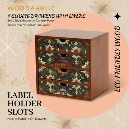 Boho Green Wooden Desk Organizer