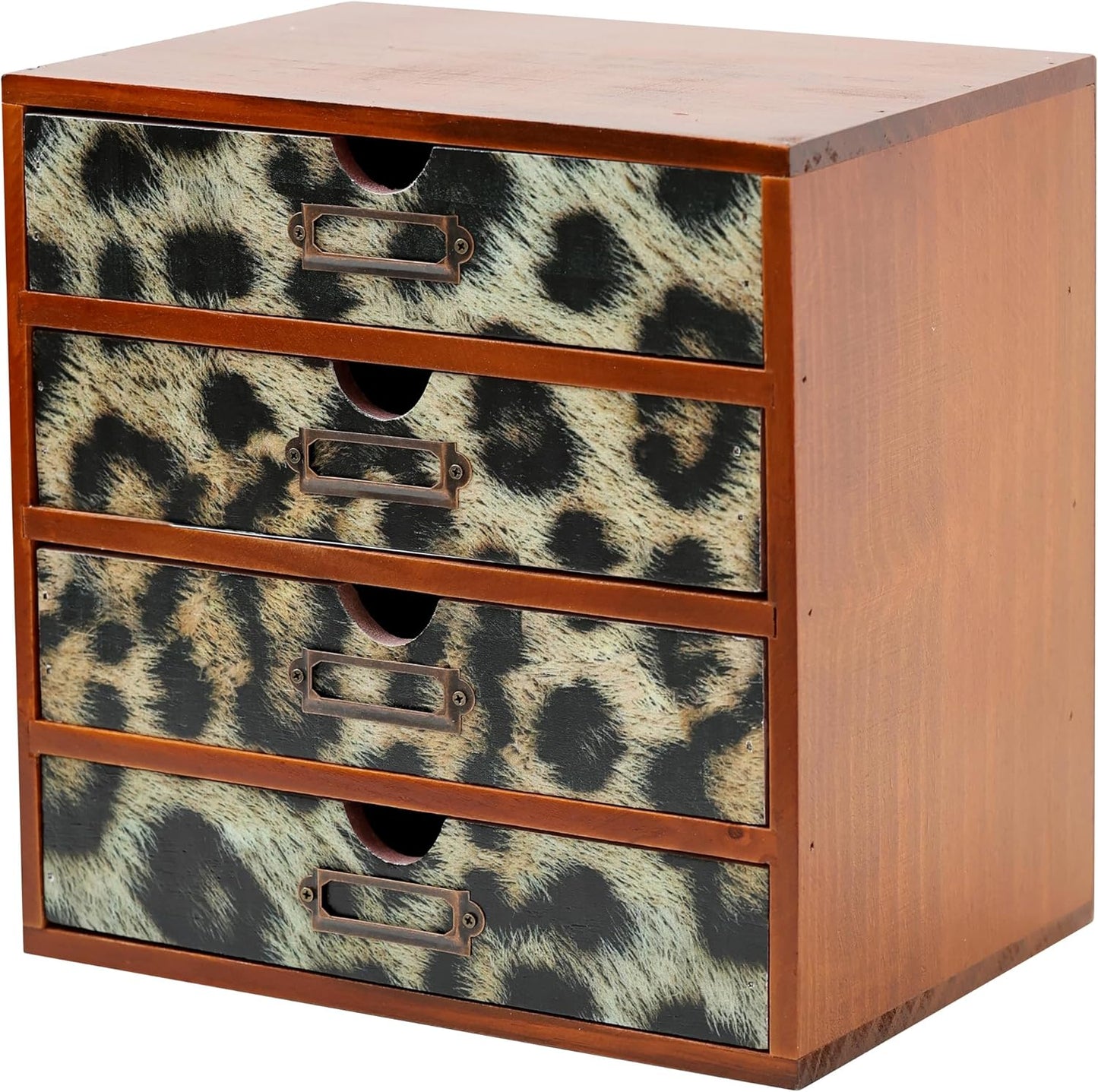 classic Leopard Print Wooden Desk Organizer 