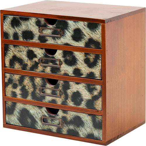 classic Leopard Print Wooden Desk Organizer 