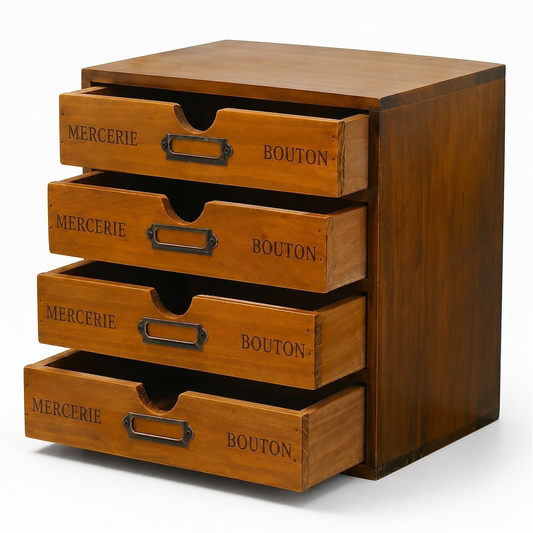 Vintage Apothecary Card Catalog Cabinet : 4 Drawer Wooden Desk Organizer Storage Box for Office , Jewelry & Desktop Organization