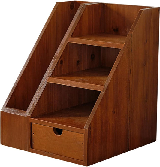 Vintage Wooden Desk Organizer Set of 2 – Desktop File Holder, Shelf Organizer & Drawer Storage