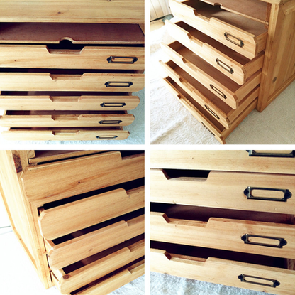 Vintage Apothecary Card Catalog Desk Organizer : 5 Drawer Wooden Storage Cabinet with Top Shelf & Metal Label Holders